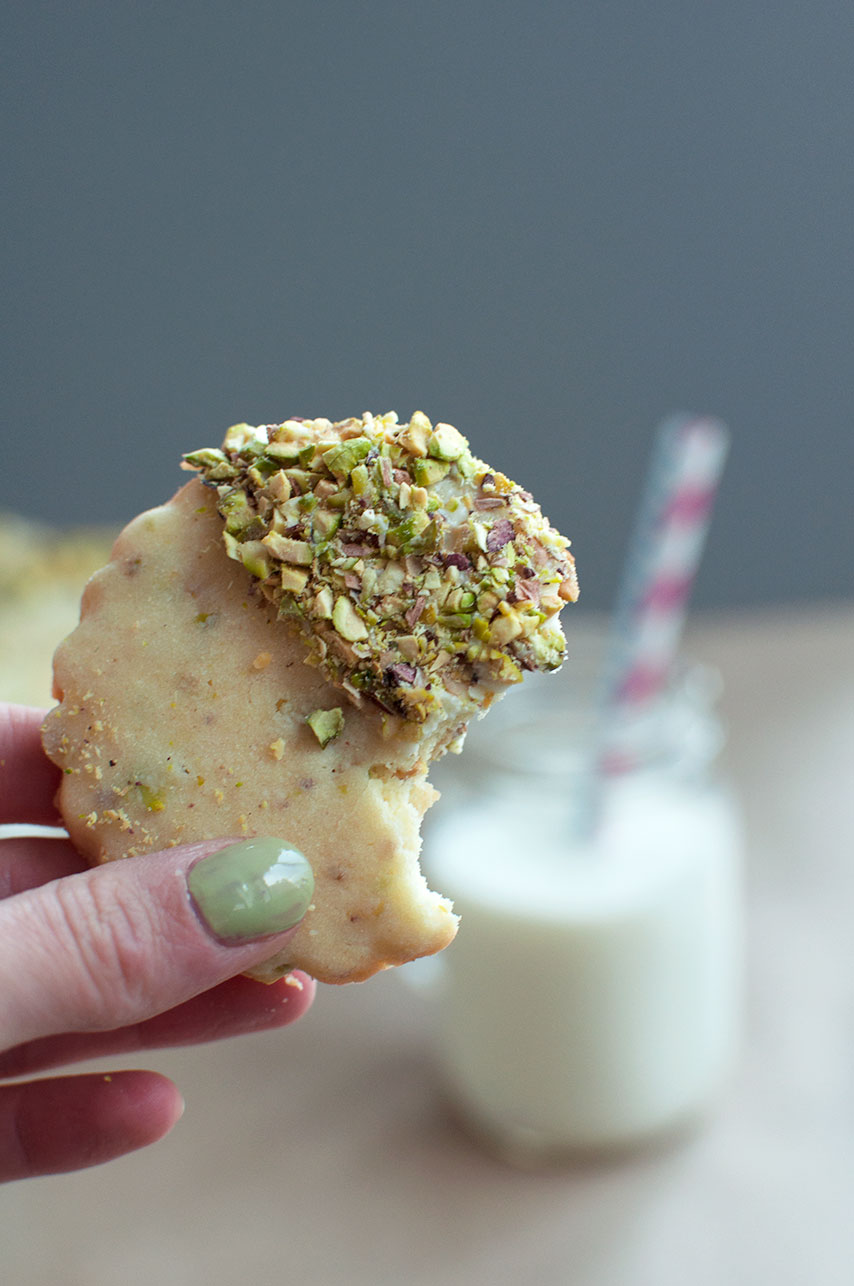 Pistachio Shortbreads Dipped in White Chocolate Pretty in Pistachio