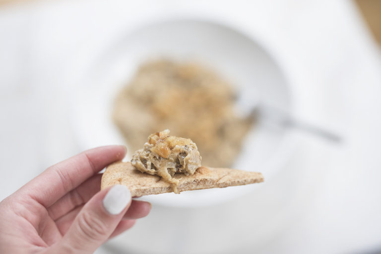 Pretty in Pistachio Easy Eggplant and Caramelized Onion Dip Pretty